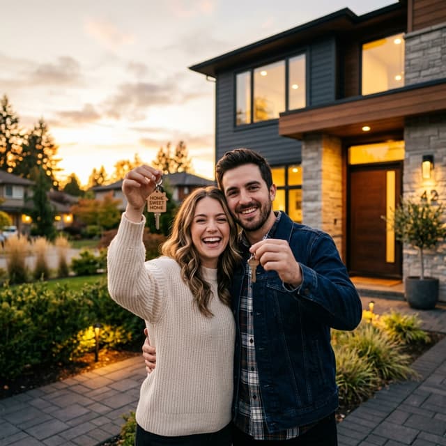 Happy MadCity Home Loans buyers celebrating with their new home keys in Madison WI