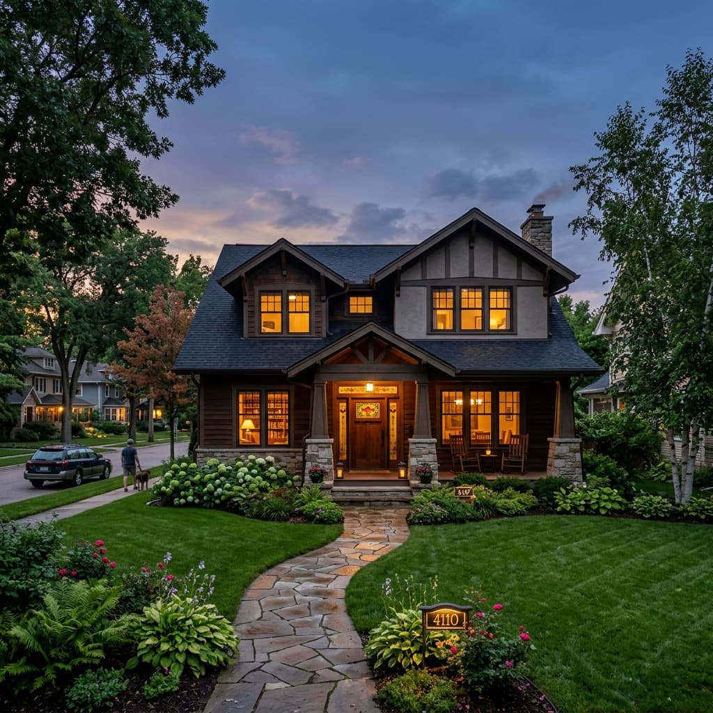 Premium Craftsman style home in Madison WI at twilight - MadCity Home Loans Mortgage Lender