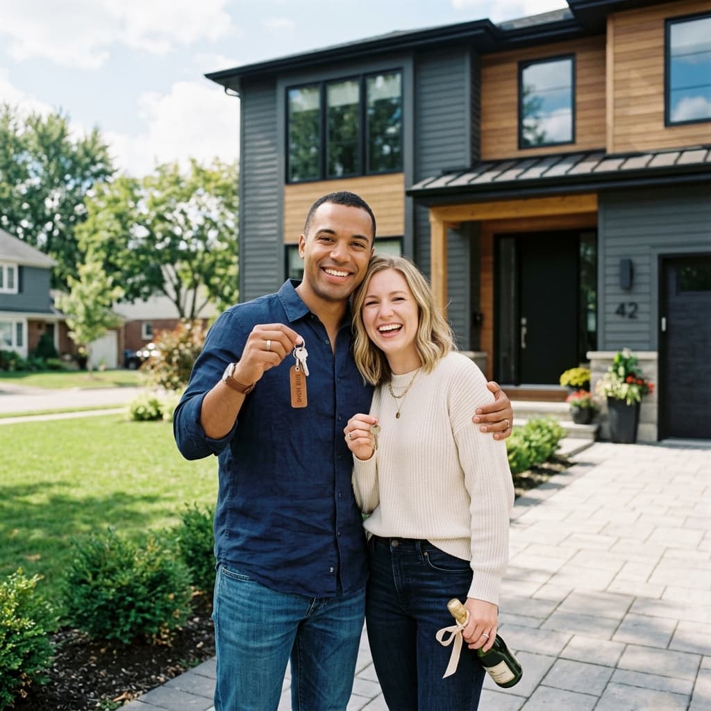Happy homeowners celebrating their new Wisconsin home purchase with MadCity Home Loans Happy homeowners celebrating their new Wisconsin home purchase with MadCity Home Loans